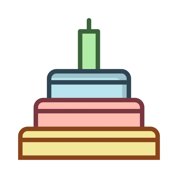 Pastel Cumpleaños Con Vela Icono Plano Vector Ilustración — Vector de stock