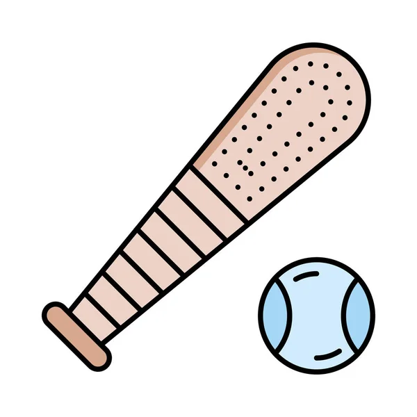 Baseballschläger Mit Ball Flach Auf Weißem Hintergrund Isoliert Vektor Illustration — Stockvektor