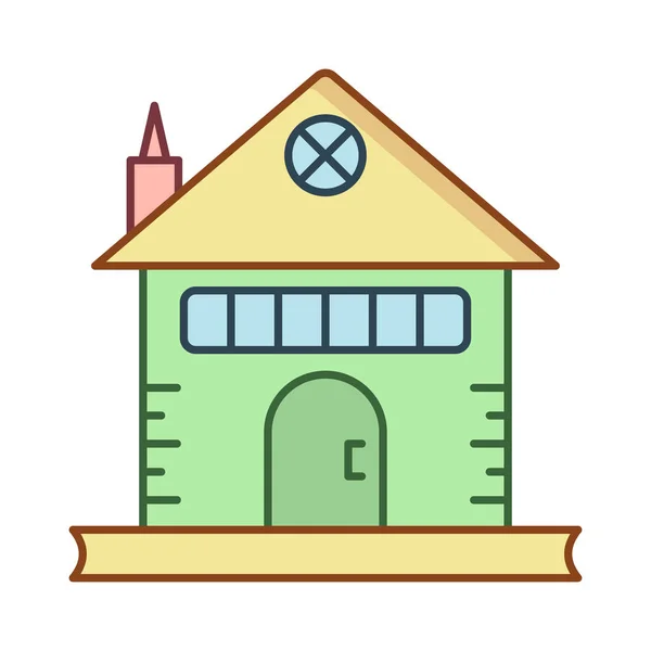 Casa Edificio Icono Plano Aislado Sobre Fondo Blanco Vector Ilustración — Vector de stock