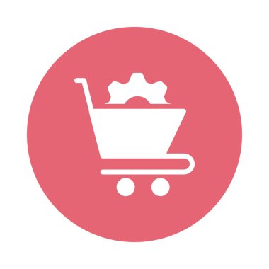 alışveriş sepeti ile vites düz simgesi beyaz arka plan, vektör, illüstrasyon izole