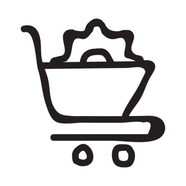 alışveriş sepeti ile vites düz simgesi beyaz arka plan, vektör, illüstrasyon izole