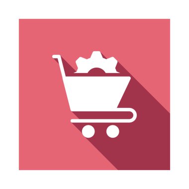 alışveriş sepeti ile vites düz simgesi beyaz arka plan, vektör, illüstrasyon izole