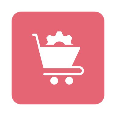 alışveriş sepeti ile vites düz simgesi beyaz arka plan, vektör, illüstrasyon izole