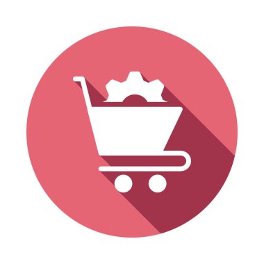 alışveriş sepeti ile vites düz simgesi beyaz arka plan, vektör, illüstrasyon izole