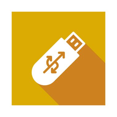 Usb sürücü düz simgesi beyaz arka plan, vektör, illüstrasyon izole