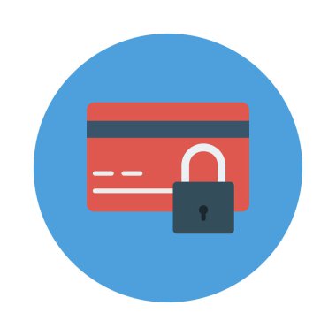 kredi kartı ile izole beyaz arka plan, vektör, illüstrasyon, özel güvenlik kavramı kilit düz simgesi 