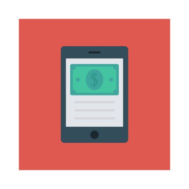 Smartphone ekran düz simgesini izole beyaz arka plan, vektör, illüstrasyon, doları banknot ile ödeme online kavramı 