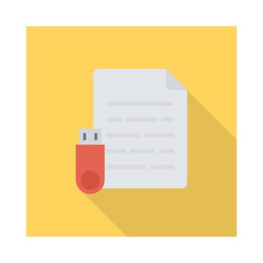 belgeyi flash sürücü düz simgesi beyaz arka plan, vektör, illüstrasyon izole