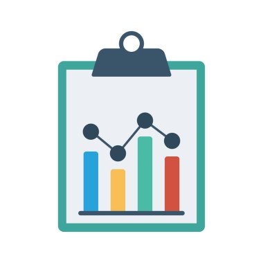 Pano ile analitik rapor düz simgesi beyaz arka plan, vektör, illüstrasyon izole