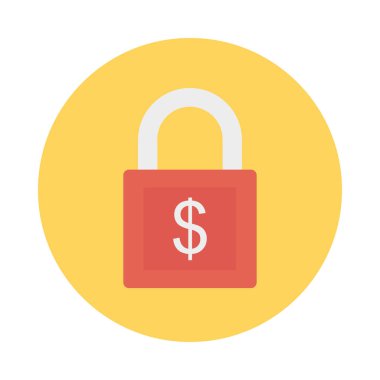 Doları sembol düz simgesini izole beyaz arka plan, vektör, illüstrasyon, özel güvenlik kavramı ile kilitlemek