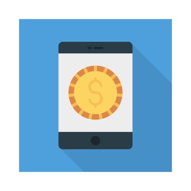 Smartphone ekran simgesiyle izole beyaz arka plan, vektör, illüstrasyon, Doları para düz ödemek online kavramı 