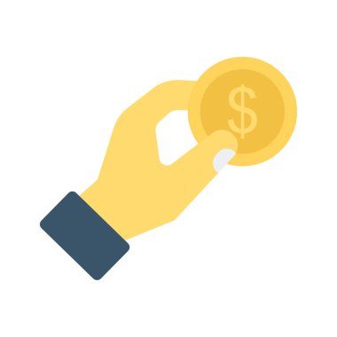 Doları para düz simgesi izole beyaz arka plan, vektör, illüstrasyon kavramı ödeme, el