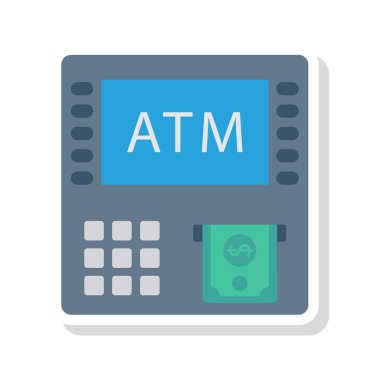 Atm makine düz simgesi beyaz arka plan, vektör, illüstrasyon izole 
