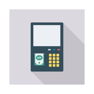 Atm düz simgesi izole beyaz arka plan, vektör, illüstrasyon, kavram