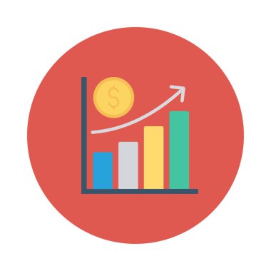 Beyaz arka plan, vektör, illüstrasyon izole artış ok ve doları para düz simgesi olan diyagramı