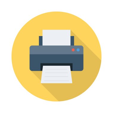 Yazıcı düz simgesi beyaz arka plan, vektör, illüstrasyon izole