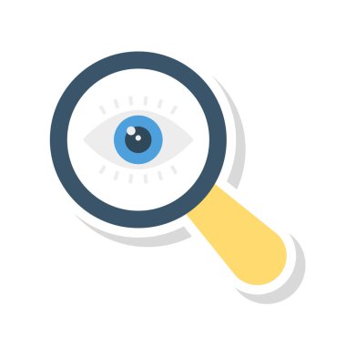 Büyüteç'i göz düz simgesini izole beyaz arka plan, vektör, illüstrasyon, arama kavramı ile 