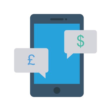 sohbet baloncuklar ile smartphone ekran düz simgesi beyaz arka plan, vektör, illüstrasyon izole para semboller 