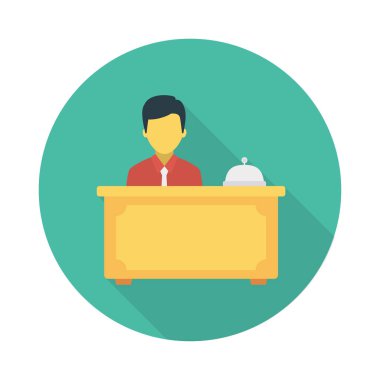 çalışan Resepsiyon zili düz simgesi beyaz arka plan, vektör, illüstrasyon izole 