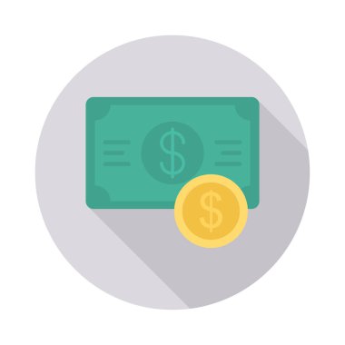 Doları banknot para düz simgesi izole beyaz arka plan, vektör, illüstrasyon, para kavramı ile 