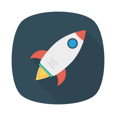 roket düz simgesi beyaz arka plan, vektör, illüstrasyon izole