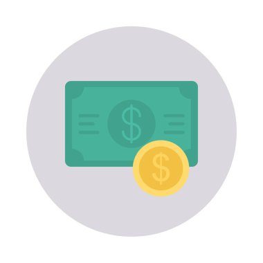 Doları banknot para düz simgesi izole beyaz arka plan, vektör, illüstrasyon, para kavramı ile 