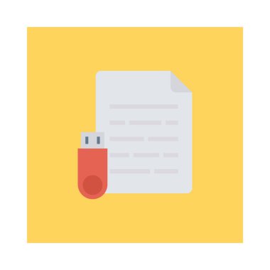 belgeyi flash sürücü düz simgesi beyaz arka plan, vektör, illüstrasyon izole