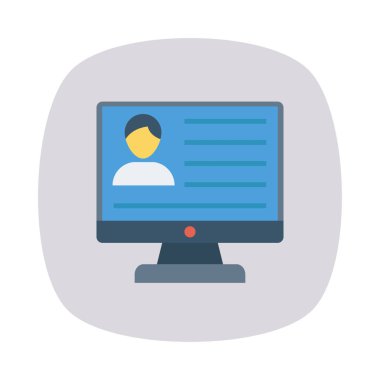 bilgisayar ekranı ile Kullanıcı hesabı düz simgesi beyaz arka plan, vektör, illüstrasyon izole, 