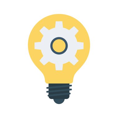 fikir ampul beyaz arka plan, vektör, illüstrasyon izole dişli sembolü düz simgesi olan