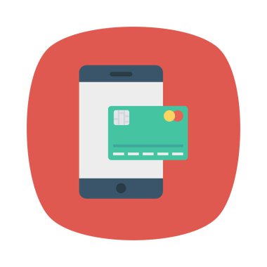 kredi kartı ile smartphone ekran düz simgesini izole beyaz arka plan, vektör, illüstrasyon, online ödeme kavramı 