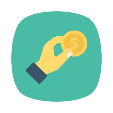 Doları para düz simgesi izole beyaz arka plan, vektör, illüstrasyon kavramı ödeme, el