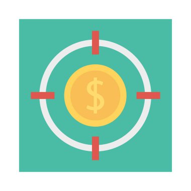 hedef odak üstünde beyaz arka plan, vektör, illüstrasyon izole doları düz kutsal kişilerin resmi 