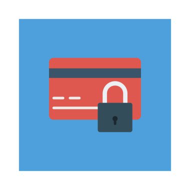 kredi kartı ile izole beyaz arka plan, vektör, illüstrasyon, özel güvenlik kavramı kilit düz simgesi 