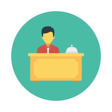 çalışan Resepsiyon zili düz simgesi beyaz arka plan, vektör, illüstrasyon izole 