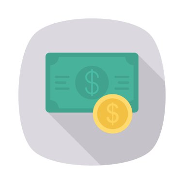 Doları banknot para düz simgesi izole beyaz arka plan, vektör, illüstrasyon, para kavramı ile 