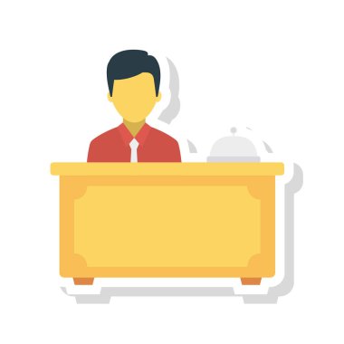 çalışan Resepsiyon zili düz simgesi beyaz arka plan, vektör, illüstrasyon izole 