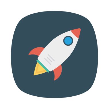 roket düz simgesi beyaz arka plan, vektör, illüstrasyon izole