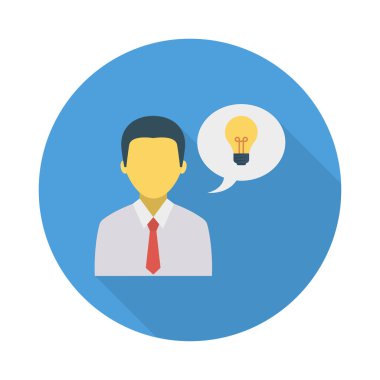 konuşma balonu düz simgesinin izole beyaz arka plan, vektör, illüstrasyon yenilik kavramı üzerinde fikir ampul ile çalışan 