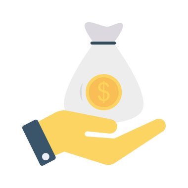 para çantası düz simgesi izole beyaz arka plan, vektör, illüstrasyon, yatırım kavramı üzerinde tutan el 