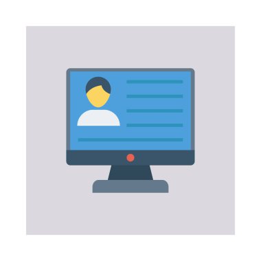 bilgisayar ekranı ile Kullanıcı hesabı düz simgesi beyaz arka plan, vektör, illüstrasyon izole, 