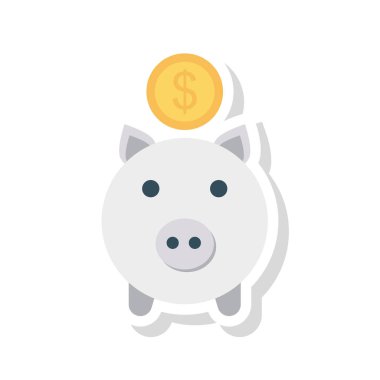 kumbara Doları para düz simgesi izole beyaz arka plan, vektör, illüstrasyon, para kavramı kaydetme