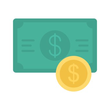 Doları banknot para düz simgesi izole beyaz arka plan, vektör, illüstrasyon, para kavramı ile 