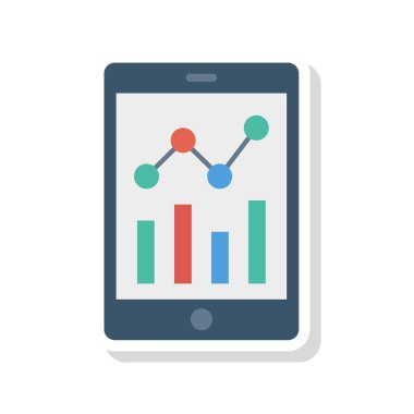 Analitik grafik düz simgesi beyaz arka plan, vektör, illüstrasyon izole ile Smartphone perde