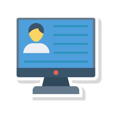 bilgisayar ekranı ile Kullanıcı hesabı düz simgesi beyaz arka plan, vektör, illüstrasyon izole, 