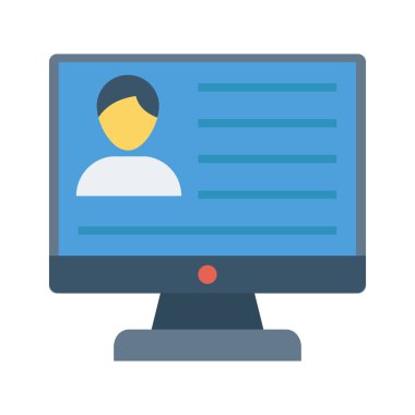 bilgisayar ekranı ile Kullanıcı hesabı düz simgesi beyaz arka plan, vektör, illüstrasyon izole, 