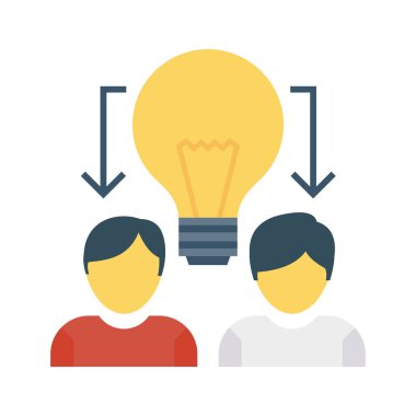 fikir ampul izole beyaz arka plan, vektör, illüstrasyon yenilik kavramı üzerinde konuşma balonu düz simgesi olan çalışanlar 