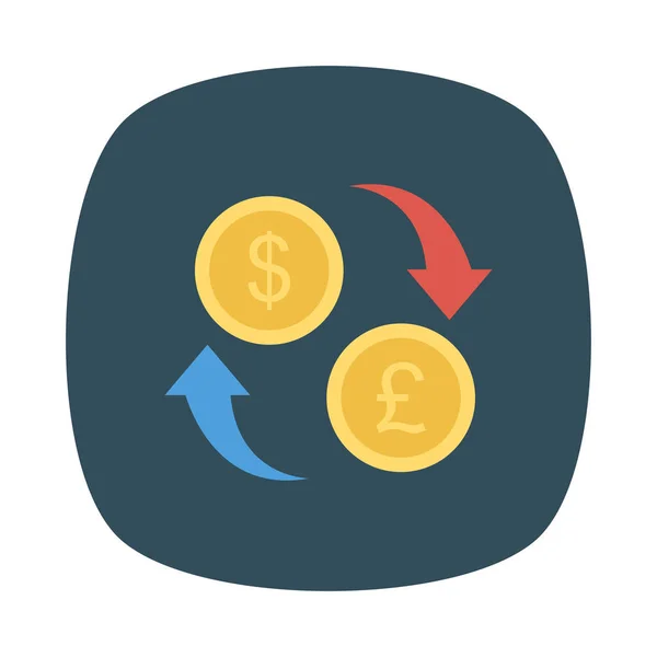 Dólar Libra Esterlina Monedas Con Flechas Icono Plano Aislado Sobre — Vector de stock