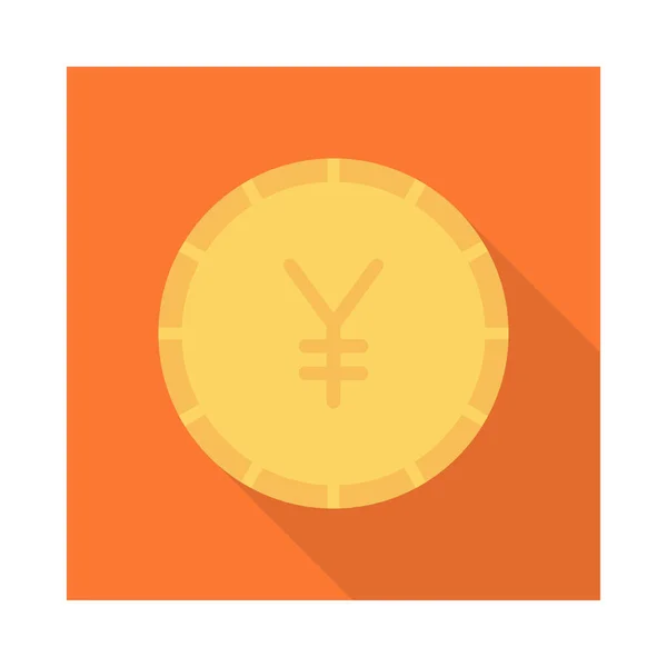 Moneda Yen Dorado Icono Plano Aislado Sobre Fondo Blanco Vector — Vector de stock