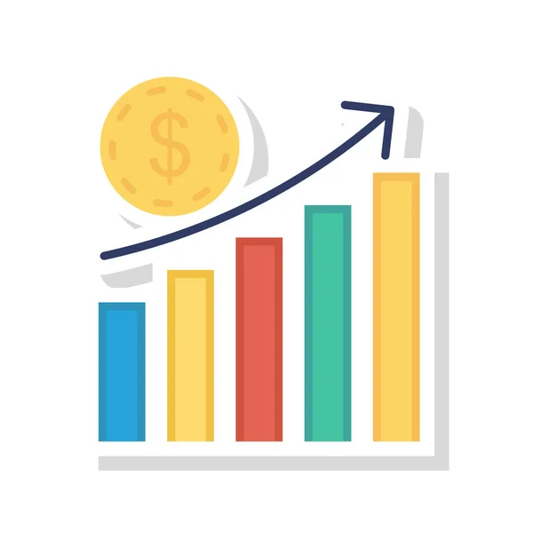 Diagram Zvýšení Šipku Dolar Mince Ploché Ikony Izolovaných Bílém Pozadí — Stockový vektor