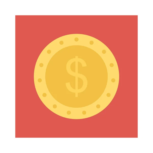 Dollar Mynt Flat Ikonen Isolerad Vit Bakgrund Vektor Illustration — Stock vektor